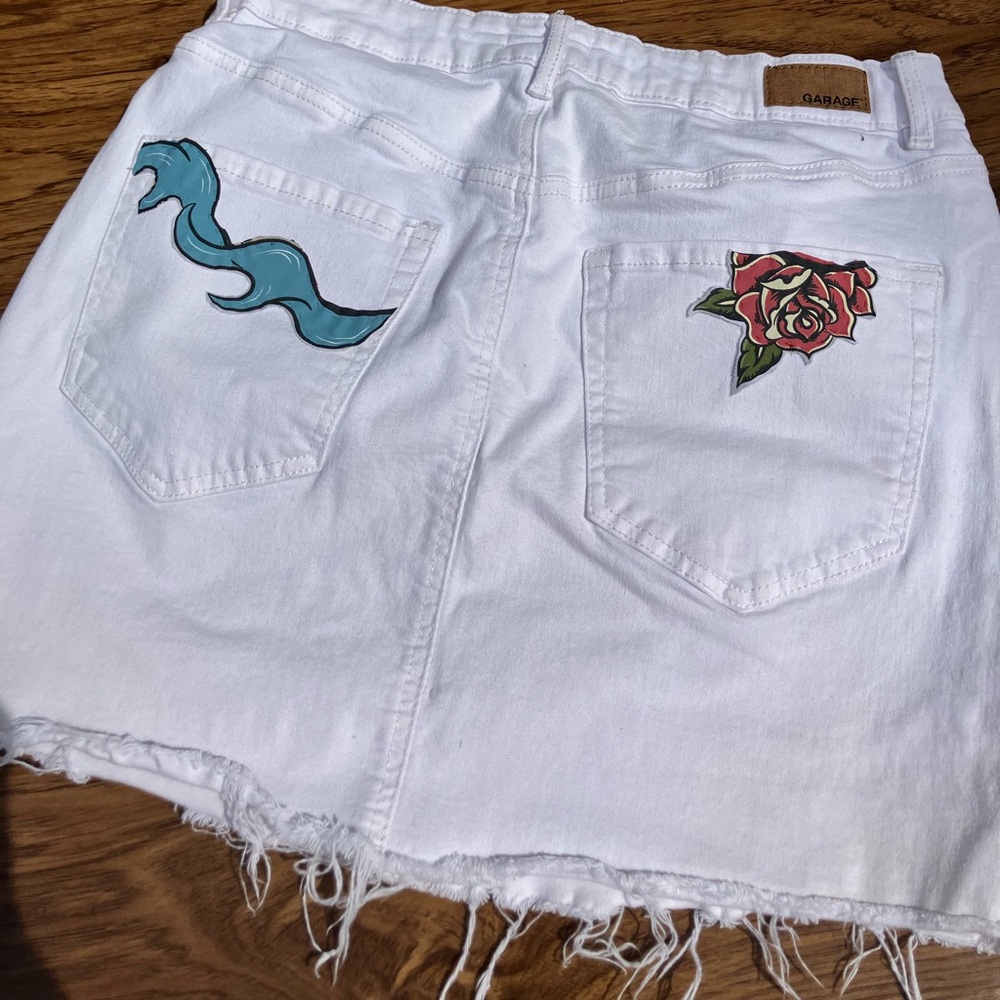 Garage White Denim Skirt with Graphic Details